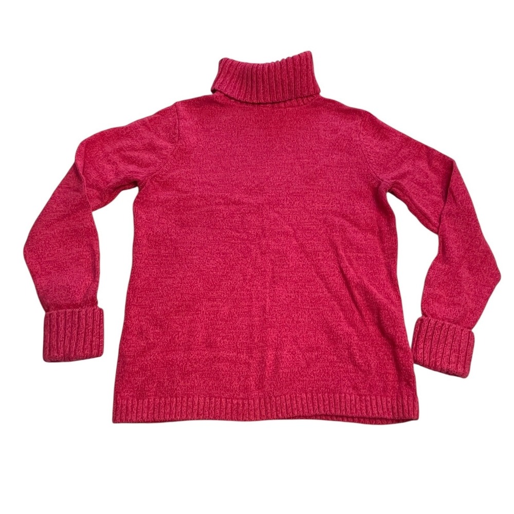 LL Bean Womens Medium Turtleneck‎ Knit Ribbed Trim Sweater Fisherman Pink Red